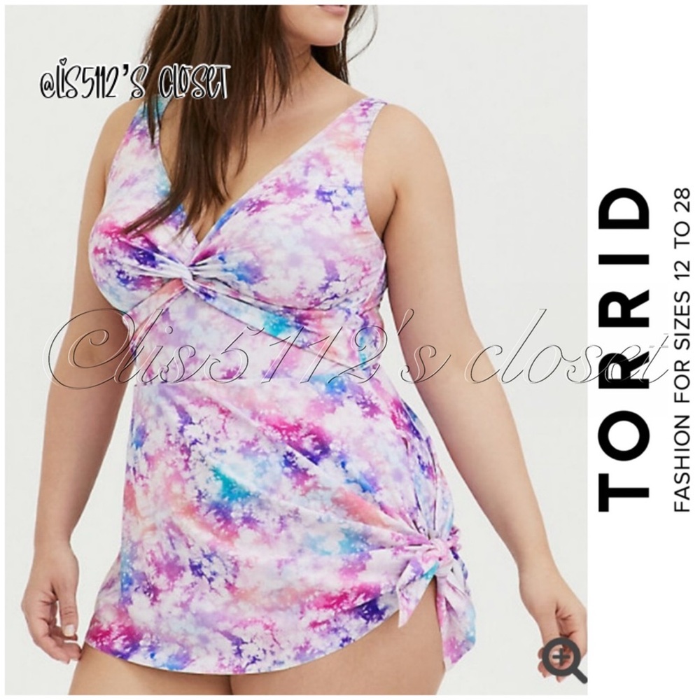 Torrid Multi Tie Dye Wireless Asymmetrical Twist Front Swim Dress Swimsuit 3X